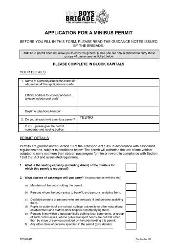 APPLICATION FOR A MINIBUS PERMIT