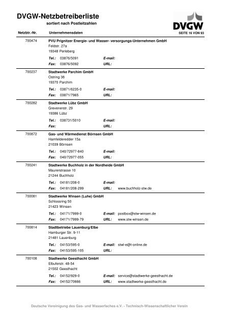 DVGW-Netzbetreiberliste