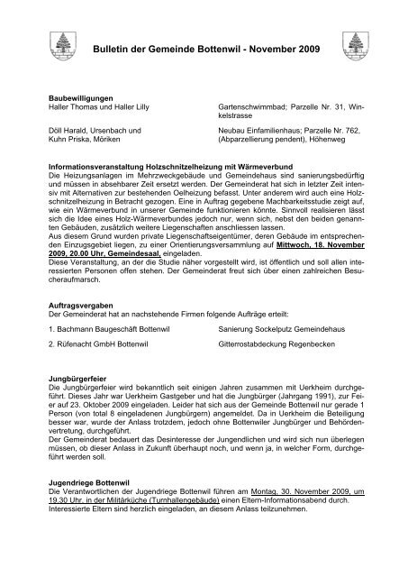Bulletin der Gemeinde Bottenwil - November 2009