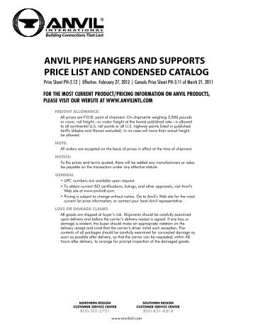 ANVIL PIPE HANGERS AND SUPPORTS price list and condensed catalog