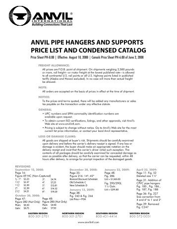 ANVIL PIPE HANGERS AND SUPPORTS price list and condensed catalog