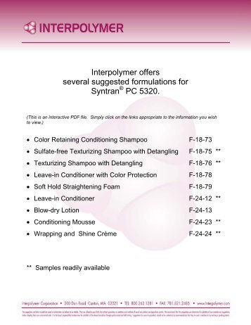 Interpolymer offers several suggested formulations for Syntran PC 5320