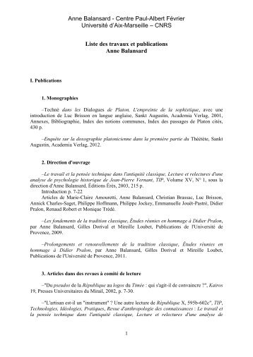 TÃ©lÃ©chargez la liste des publications - Centre Paul-Albert FÃ©vrier