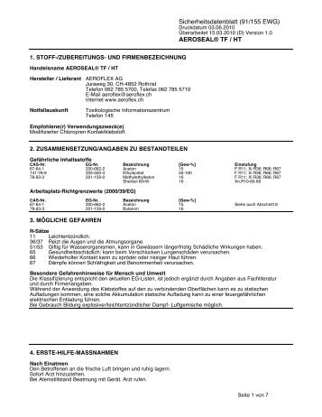 Sicherheitsdatenblatt (91/155 EWG) AEROSEAL® TF / HT