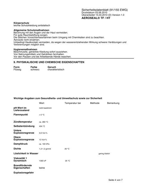 Sicherheitsdatenblatt (91/155 EWG) AEROSEAL® TF / HT