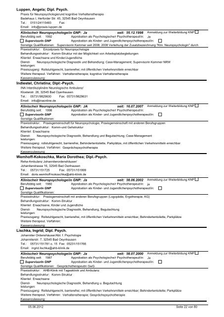 Liste ambulanter BehandlerInnen - GNP