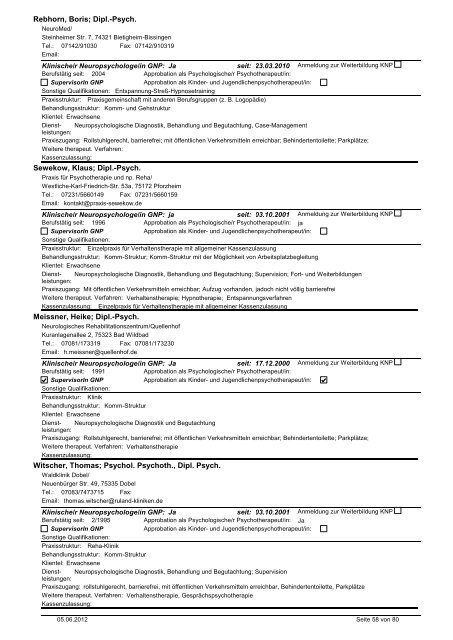 Liste ambulanter BehandlerInnen - GNP