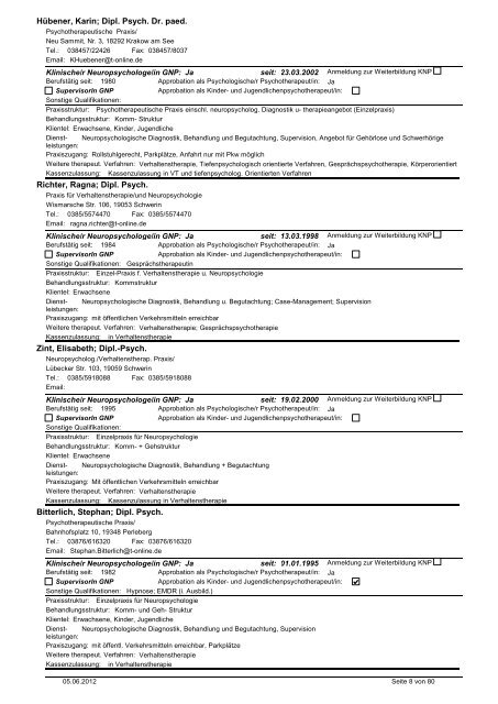 Liste ambulanter BehandlerInnen - GNP