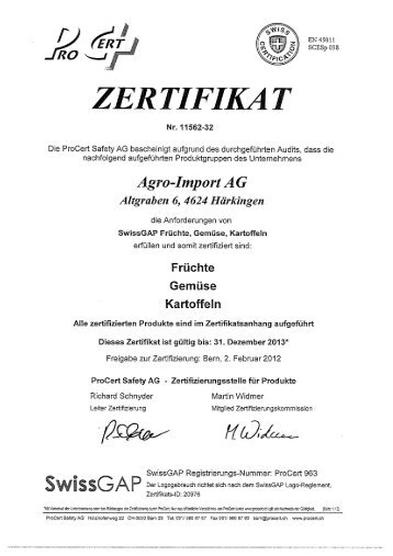 Swiss Gap Zertifikat (PDF) - Agro-Import AG