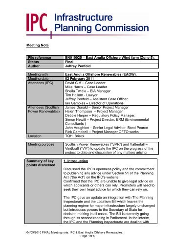 Meeting Note File reference EN010025 – East Anglia Offshore Wind ...