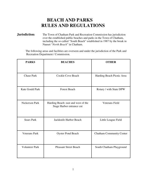 BEACH AND PARKS RULES AND REGULATIONS