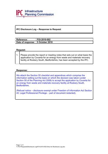 IPC Disclosure Log – Response to Request Reference: FOI-2010 ...