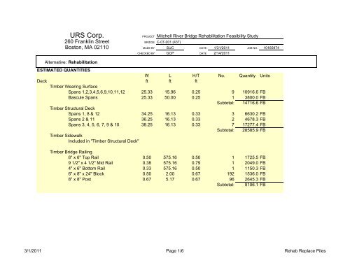 BRIDGE REPAIR/REHABILITATION FEASIBILITY STUDY