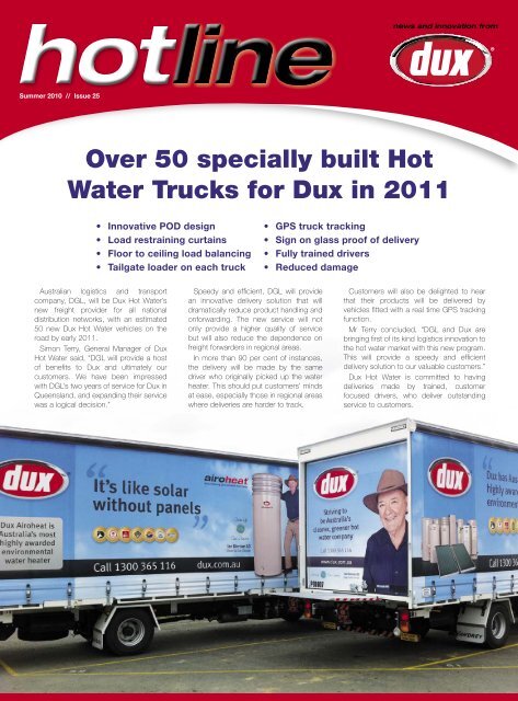 Over 50 specially built Hot Water Trucks for Dux in 2011