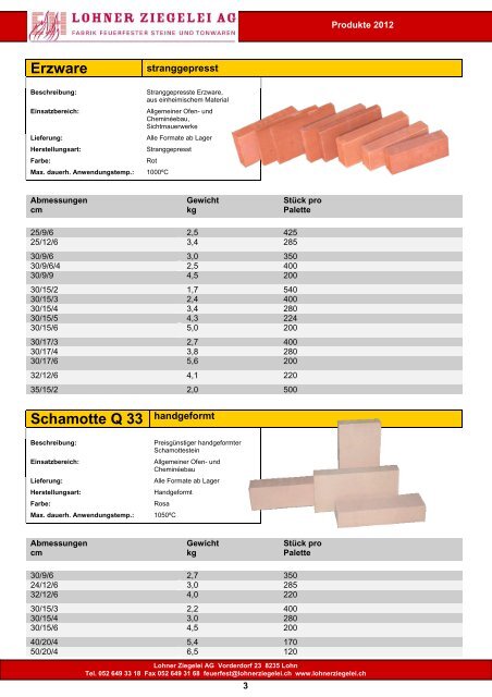 Schamotte B31 handgeformt - Lohner Ziegelei AG, Lohn