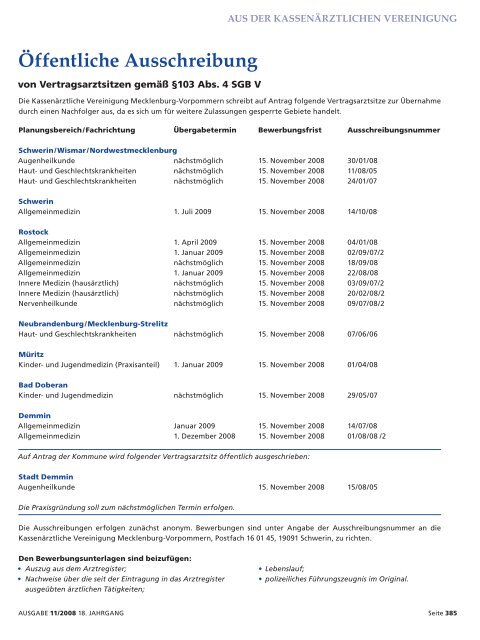 Ärzteblatt November 2008 - Ärztekammer Mecklenburg-Vorpommern