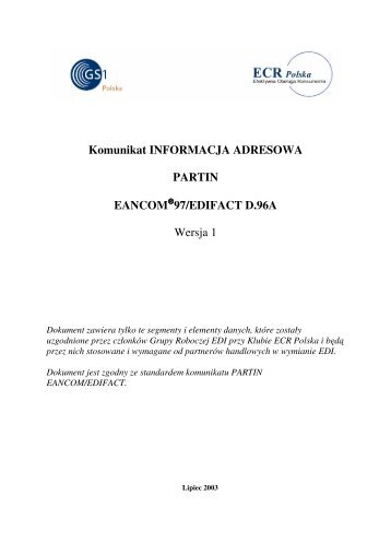 Komunikat INFORMACJA ADRESOWA PARTIN EANCOM 97/EDIFACT D.96A Wersja 1