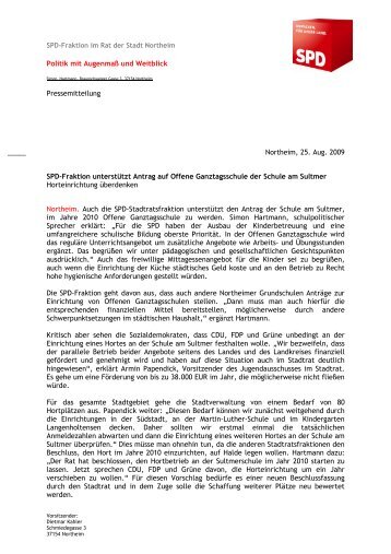 Pressemitteilung vom 25.08.2009 - SPD Northeim