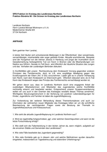 Anfrage zur Situation der Jugendhilfe im Landkreis Northeim - SPD ...