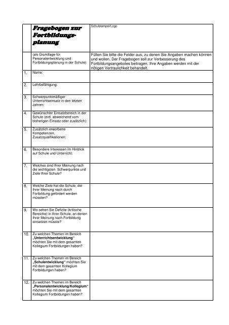 Fragebogen zur Fortbildungs- planung