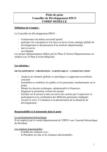 Fiche de poste Conseiller de Développement EPGV CODEP MOSELLE