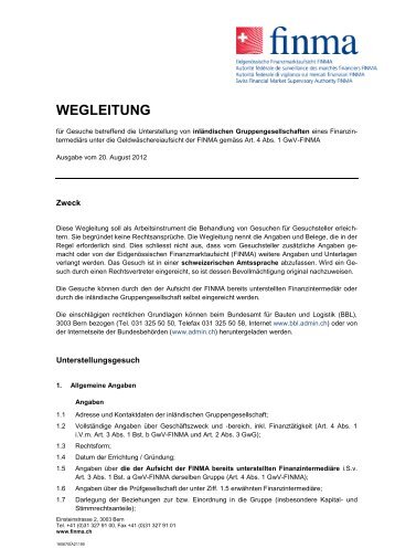 WEGLEITUNG - bei der Eidgenössischen Finanzmarktaufsicht FINMA