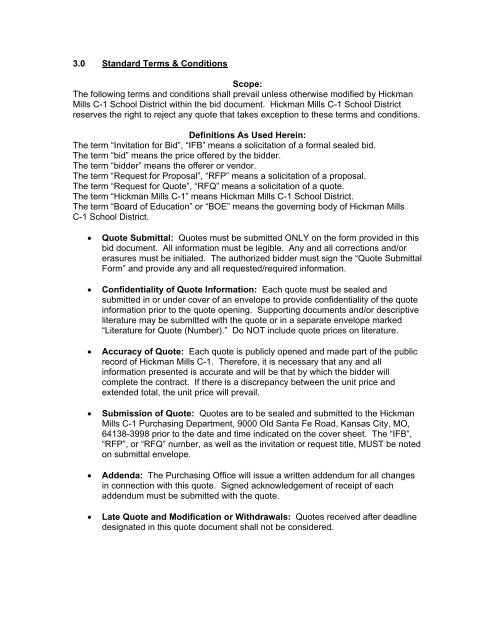 Standard Terms &amp; Conditions - Hickman Mills C-1 School District