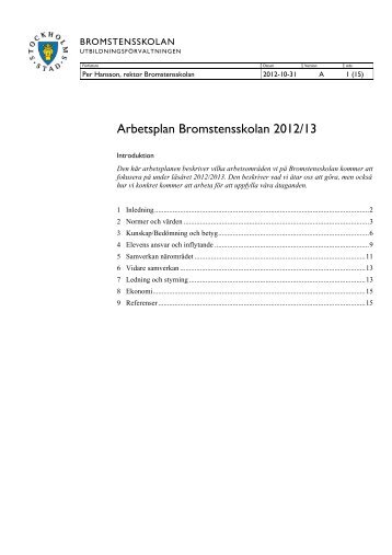 Arbetsplan Bromstensskolan 2012/13