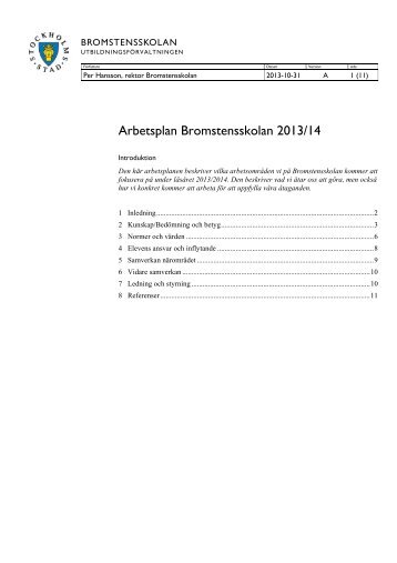 Arbetsplan Bromstensskolan 2013/14