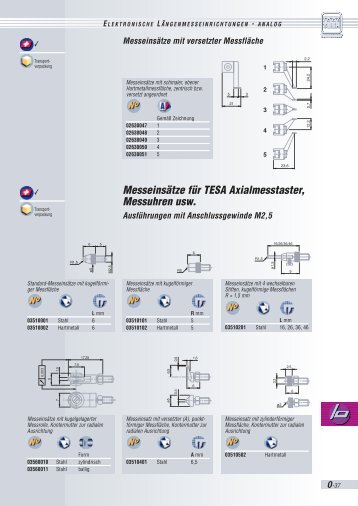 Messeinsätze für TESA Axialmess taster, Messuhren usw.