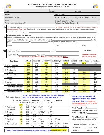 TEST APPLICATION - CHARTER OAK FIGURE SKATING CLUB