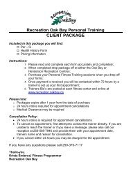 Recreation Oak Bay Personal Training CLIENT PACKAGE