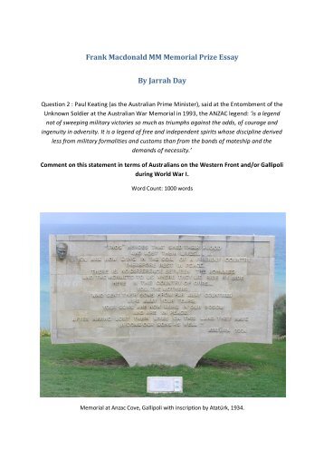 Frank Macdonald MM Memorial Prize Essay By Jarrah Day