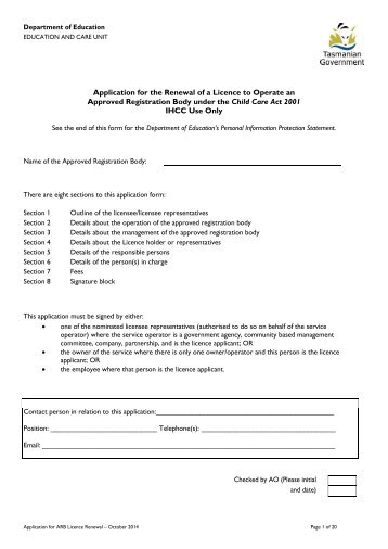 Application for ARB Licence Renewal - Department of Education