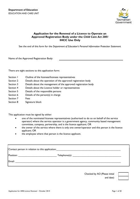 Application for ARB Licence Renewal - Department of Education