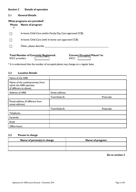 Application for ARB Licence Renewal - Department of Education