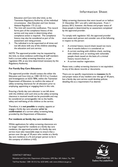 Family Day Care Information Sheet Safety Screening Clearances and Compliance