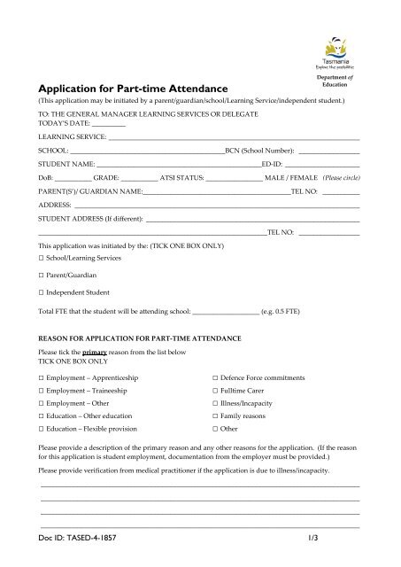 Application for Part-time Attendance