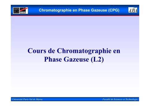 Cours de Chromatographie en Phase Gazeuse (L2)