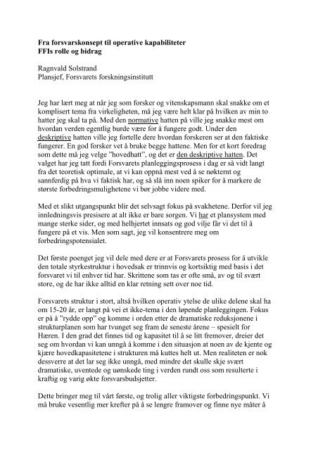 Hvordan utvikle scenarier og krav fra forsvarskonseptet (tekst)