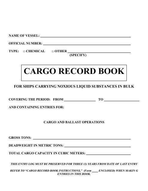 CARGO RECORD BOOK