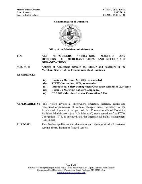 CD-MSC 05-03 Rev02 Articles of Agreement - Dominica Registry