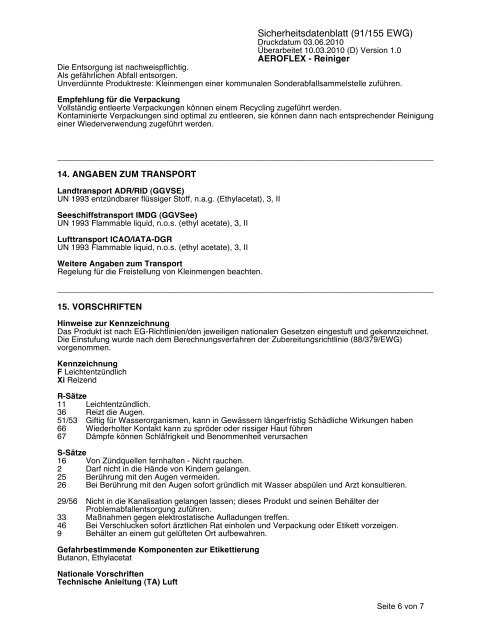 Sicherheitsdatenblatt (91/155 EWG)