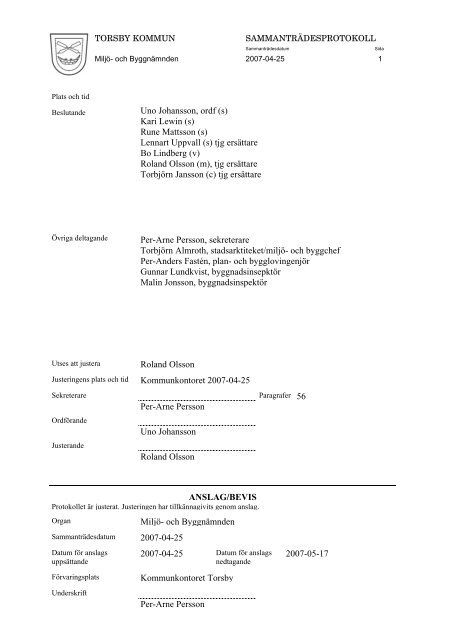 Uno Johansson, ordf (s) Kari Lewin (s) Rune ... - Torsby kommun