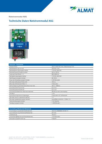 Technische Daten Notstrommodul ASG