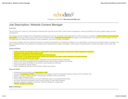 Job Description Website Content Manager