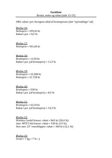 Facitliste Brutto, netto og rabat (side 13-15) OBS ... - Noah2900.dk