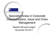 Specialist Areas in Corporate Communication Issue and Crisis Management