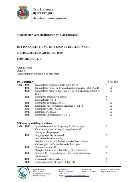 Oslo kommune Bydel Frogner Bydelsadministrasjonen