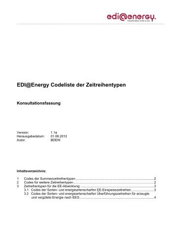 EDI@Energy Codeliste der Zeitreihentypen - Bundesnetzagentur